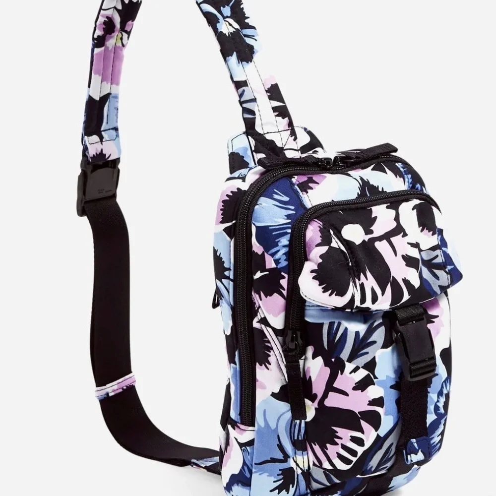 NWT Vera Bradley Plum Pansies Utility Sling Backpack